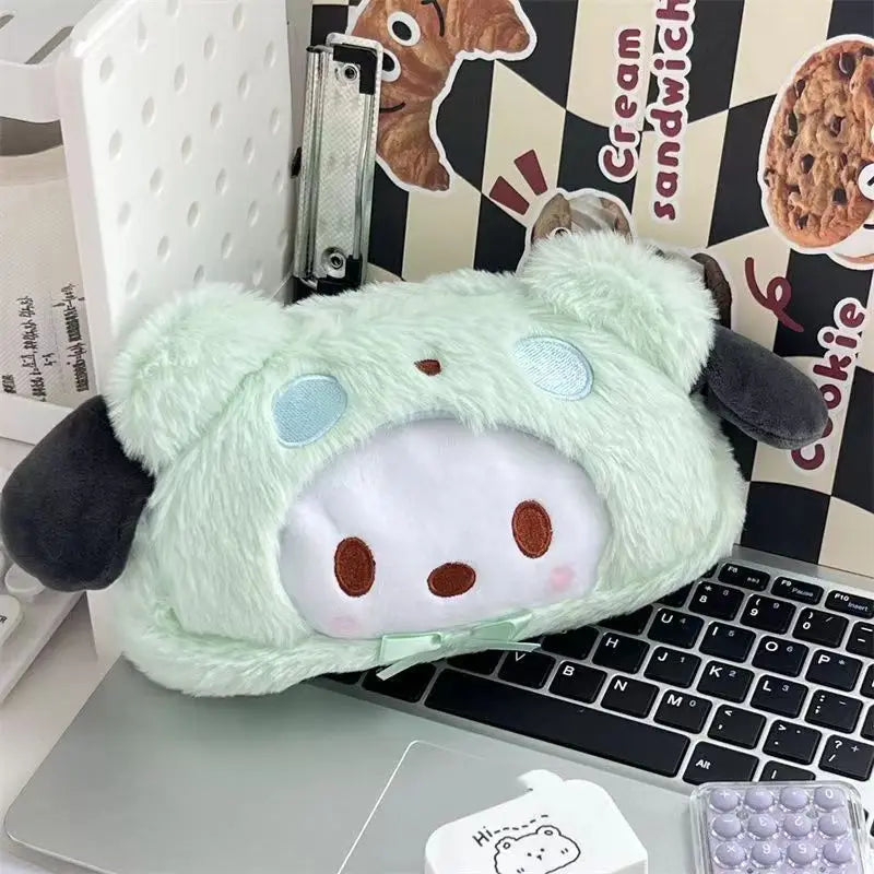 Sanrio Kuromi Cosmetic Bag Plush Pencil Case Hello Kitty Makeup Bag Large Capacity Stationery Pencil Pouch Storage Bag Girl Gift