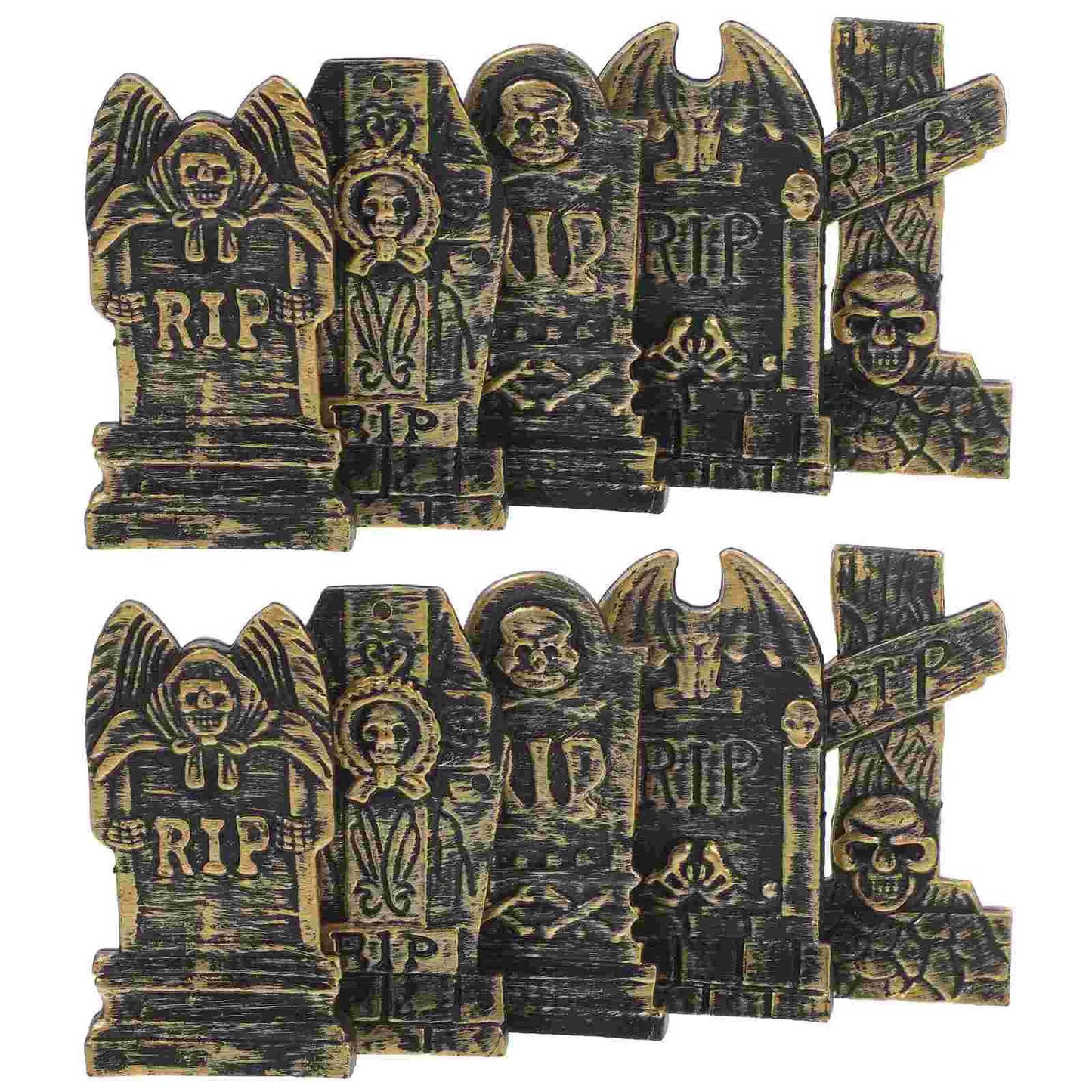 10pcs Skull Tombstone Decor Gravestone Decoration Plastic Headstone Shape Adornment Halloween Tombstones Props Festive Party