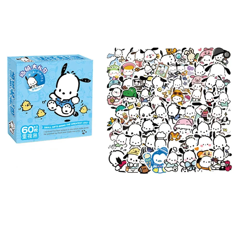 60Pcs Anime Stickers Sanrio Accessories Y2K Hello Kitty Things Kuromi Stickers Waterproof Cinnamoroll Pochacco Stickers Kid Toy