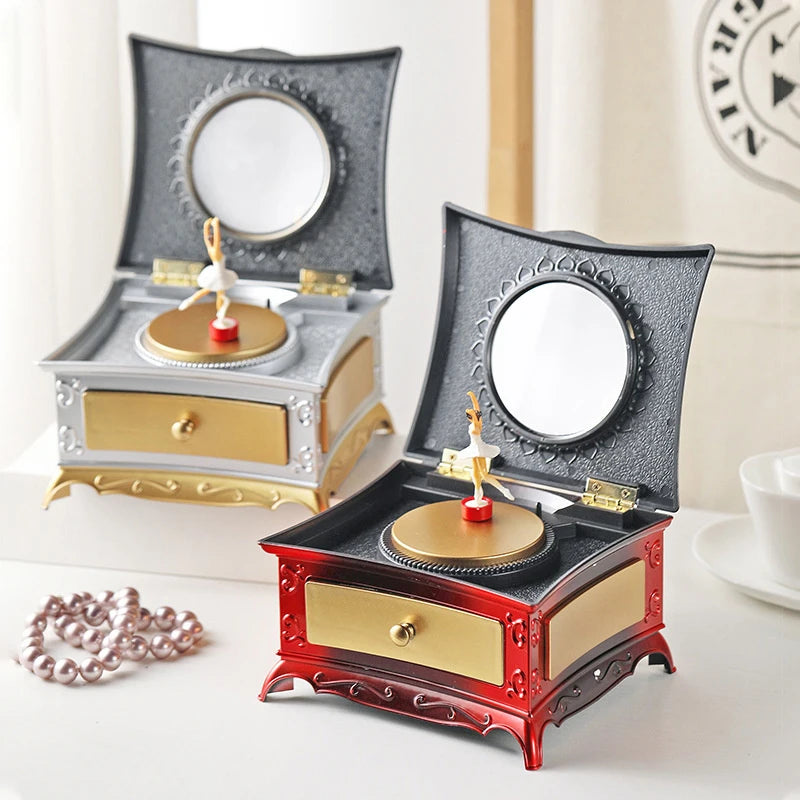 Classical Rotating Dancer Ballerina Piano Music Box Jewelry Organizer Ballerina Wind-Up Music Box Storage Organizer With Mirror