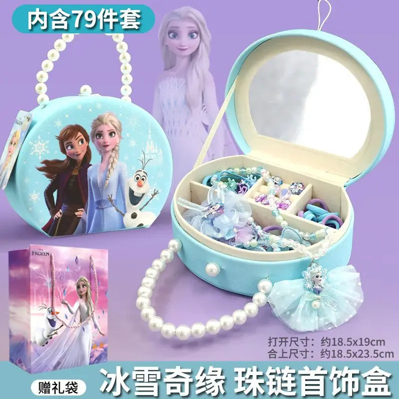Disney Cartoon Gift Frozen Jewelry Set Princess Elsa Box Little Girl Toy Pretend Play Fashion Toys Birthday Christmas Gifts