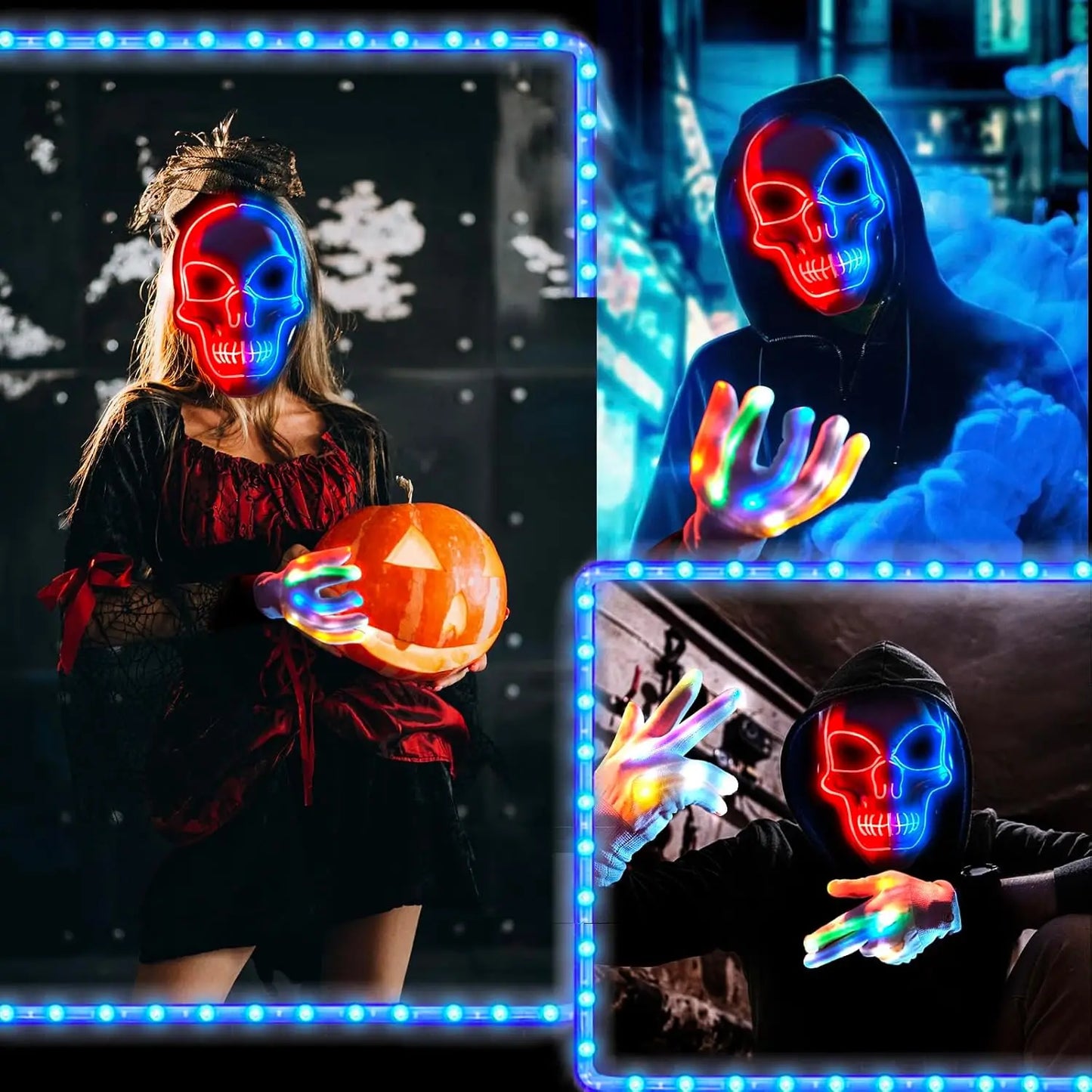 OceanWings Halloween Mask LED Light Up Costumes Scary Mask for Party Supplies Favor