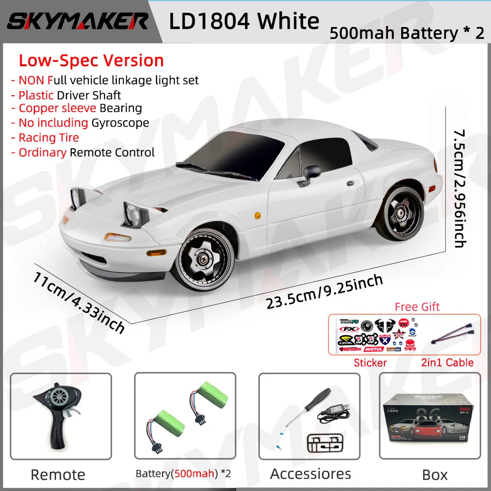 Skymaker LDRC LD1804 1/18 RC Drift Car MX5 2.4GHz RWD With ESP Gyroscope On-Road LED Lights Full Scale RC Cars Children Toy Gift