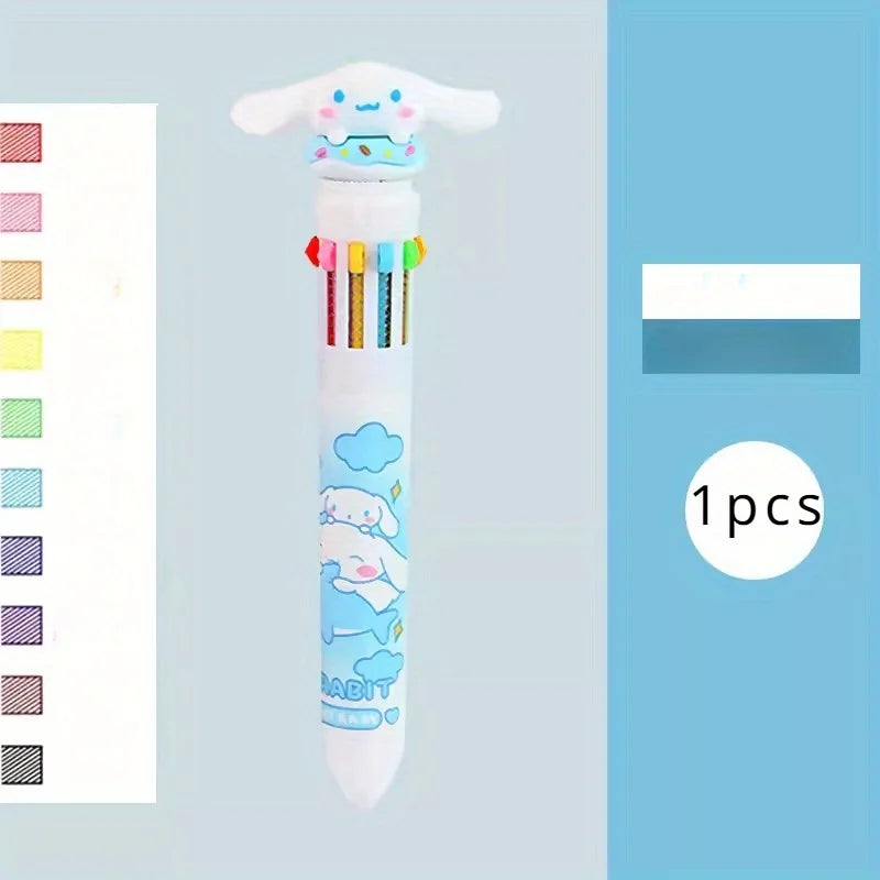 1pc/6pcs Sanrio Cartoon Ballpoint Pen, Kuromi, Hello Kitty, Cinnamoroll, 10 Color 0.7 Stationery Draw Writing Mark Pen
