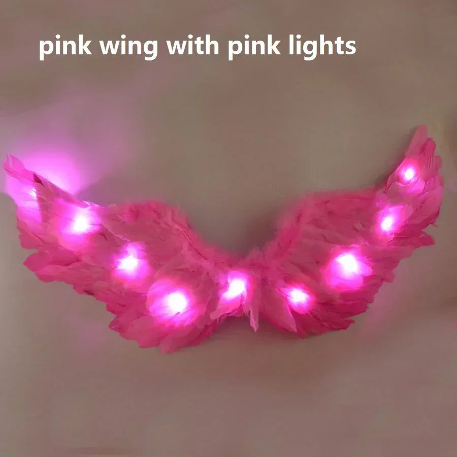 Women Girl LED Glow Light Up Angel Feather Wing Fairy Wings Props Birthday Wedding Party Christmas Halloween Costume Cosplay