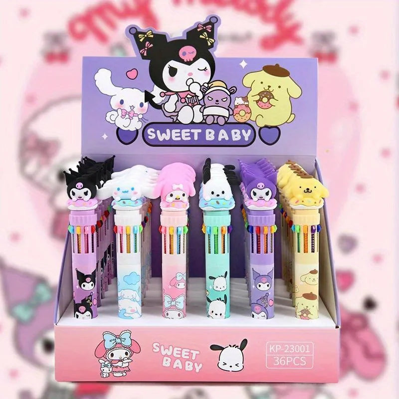 1pc/6pcs Sanrio Cartoon Ballpoint Pen, Kuromi, Hello Kitty, Cinnamoroll, 10 Color 0.7 Stationery Draw Writing Mark Pen