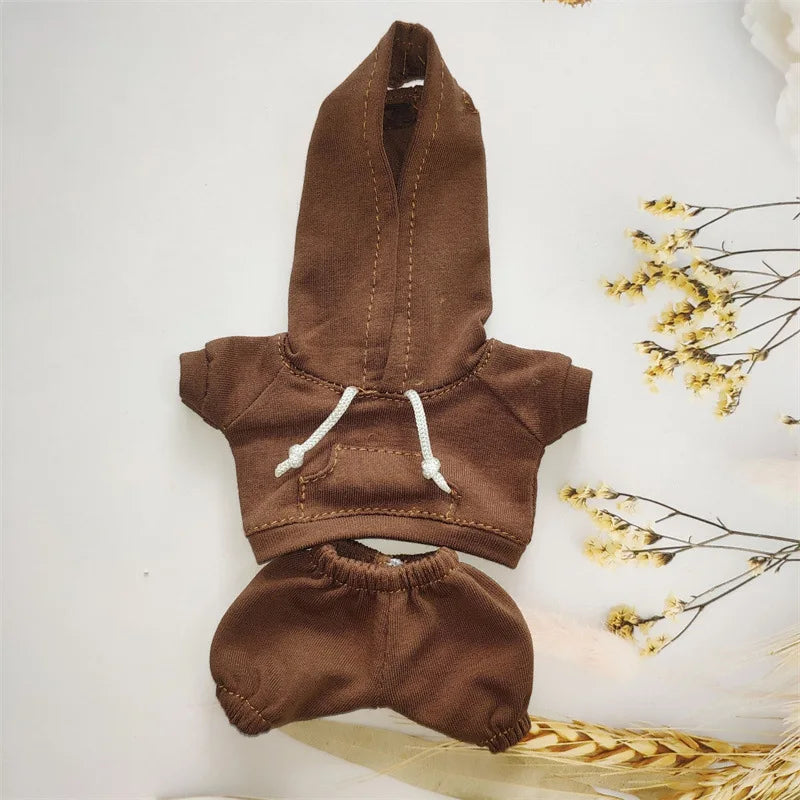 17cm Labubu Doll's Clothes the Monster Outfit Accessories Clothing DIY Kids Gift Girls Hooded Sweatshirt Pants Shoes White E25V