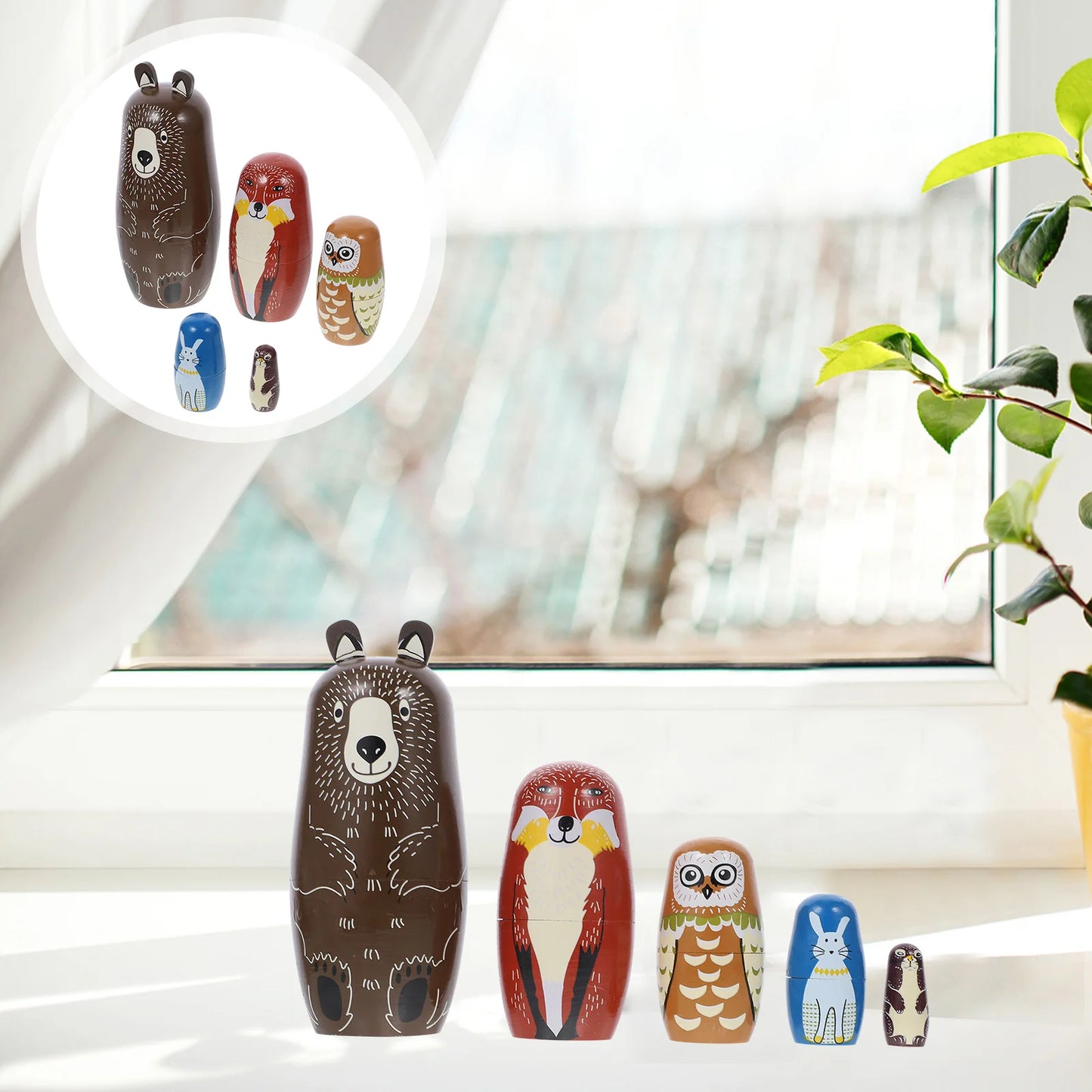 5 Pcs Bear Nesting Toy Owl Matryoshka Dolls Babushka Cartoon Russian Stacking Blank Boy