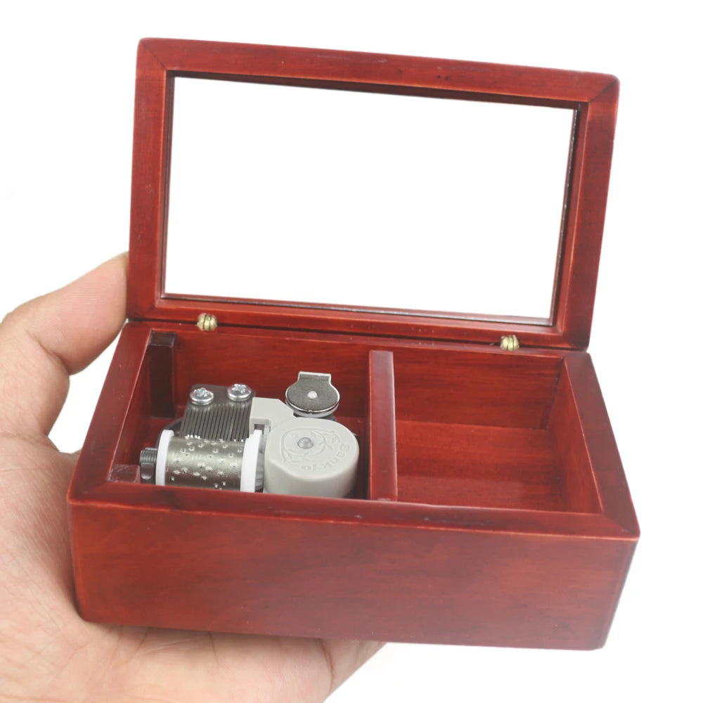 Rosiking Wooden Wine Red Clockwork Music Box Anastasia Jewelry Box With Mirror for Frends Girl and Children Birthday Gift