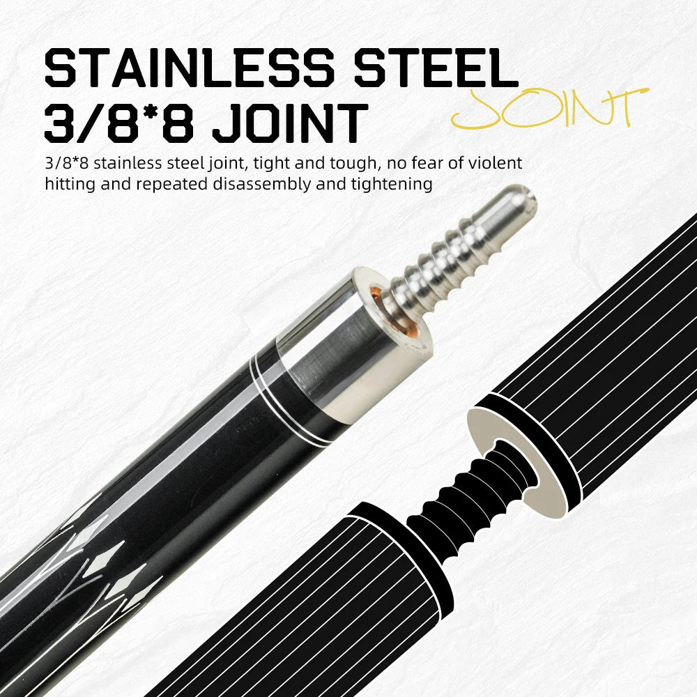 KONLLEN KL-B3/B4 Pool Cue Stick With 12.5mm Tip Carbon Maple Shaft 3*8/8 Joint Leather Grip Professional Taper for Billiard Cue