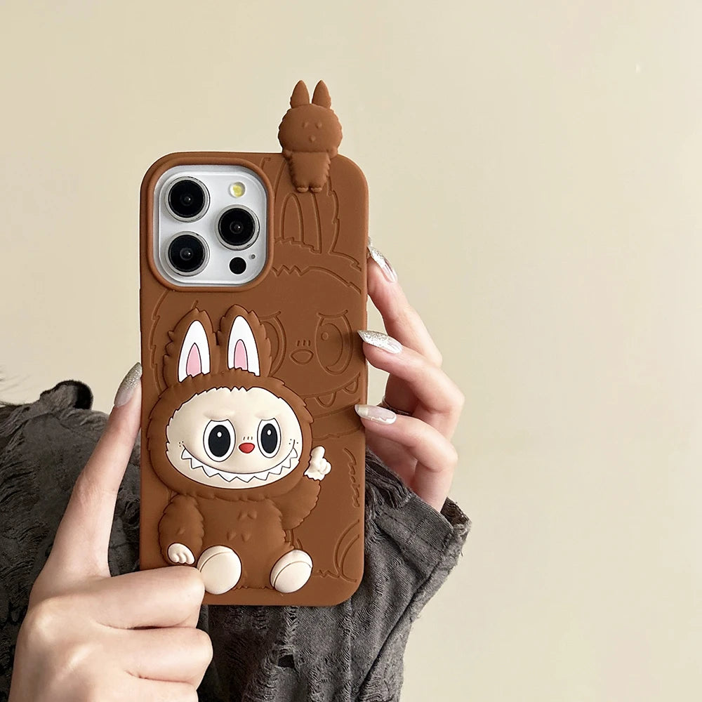 Funny Cartoon LaBubu Monsters Toy Cover for iPhone 16 15 14 13 12 Pro Max Soft Silicone Case