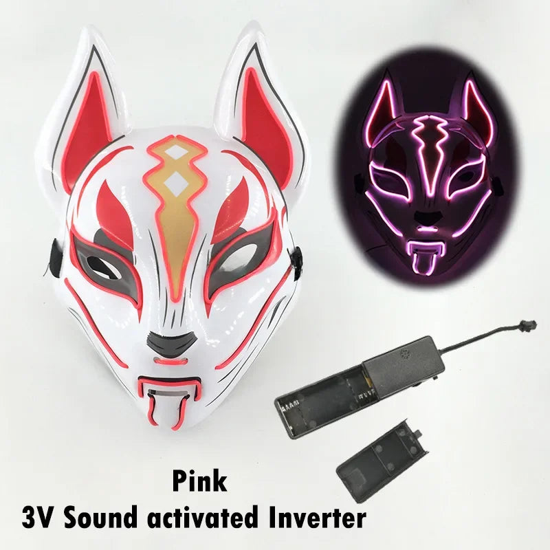 Glowing Halloween Party El Face Mask Japanese Anime Character Cosplay Led Clothing Fox Face Mask for Parties