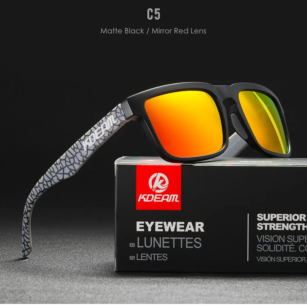 KDEAM Men's Polarized Sunglasses Fishing Lifestyles Mirrored Color Blocking Sun Glasses Women Legend Square Sunglass With Box