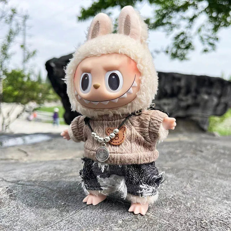17cm Cute Mini Labubu Clothes Plush Hoodie Idol Dolls Jumpsuit Clothing Fans Overalls No Doll Accessories for Korea Kpop Exo