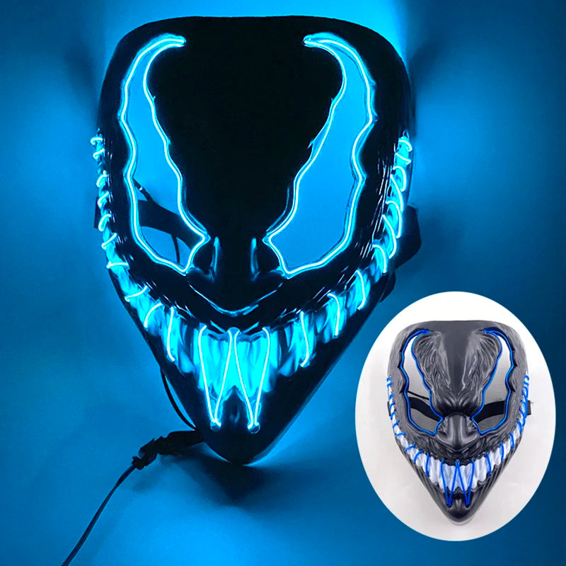 New Arrival Halloween Mask Horror Venom LED Luminous Mask Cosplay Costume Makeup Prom Party