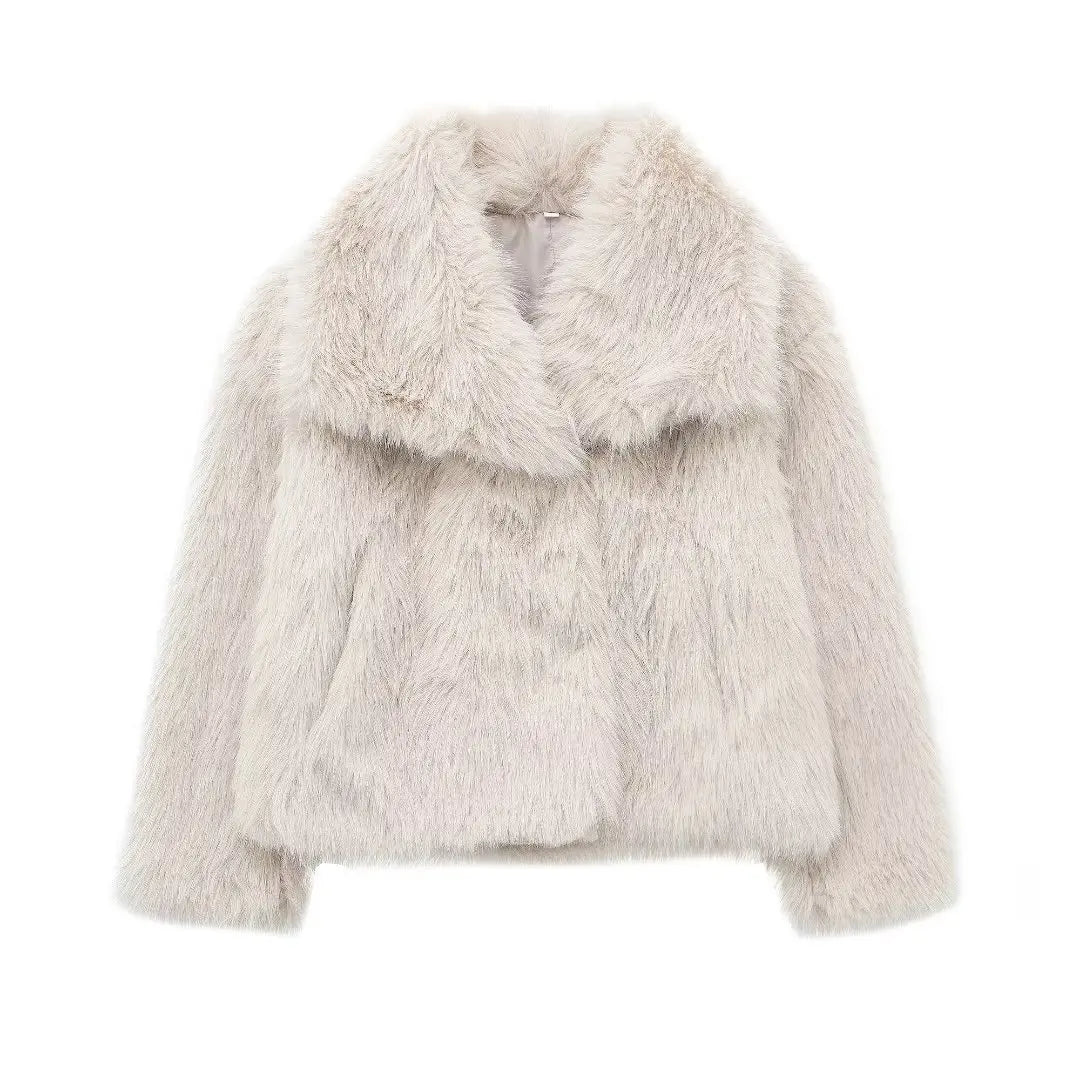 2025 Winter New Fashion Gradient Fluffy Fur Coat Women High Street Luxury Big Fur Collar Faux Fox Fur Jacket Female Overcoats