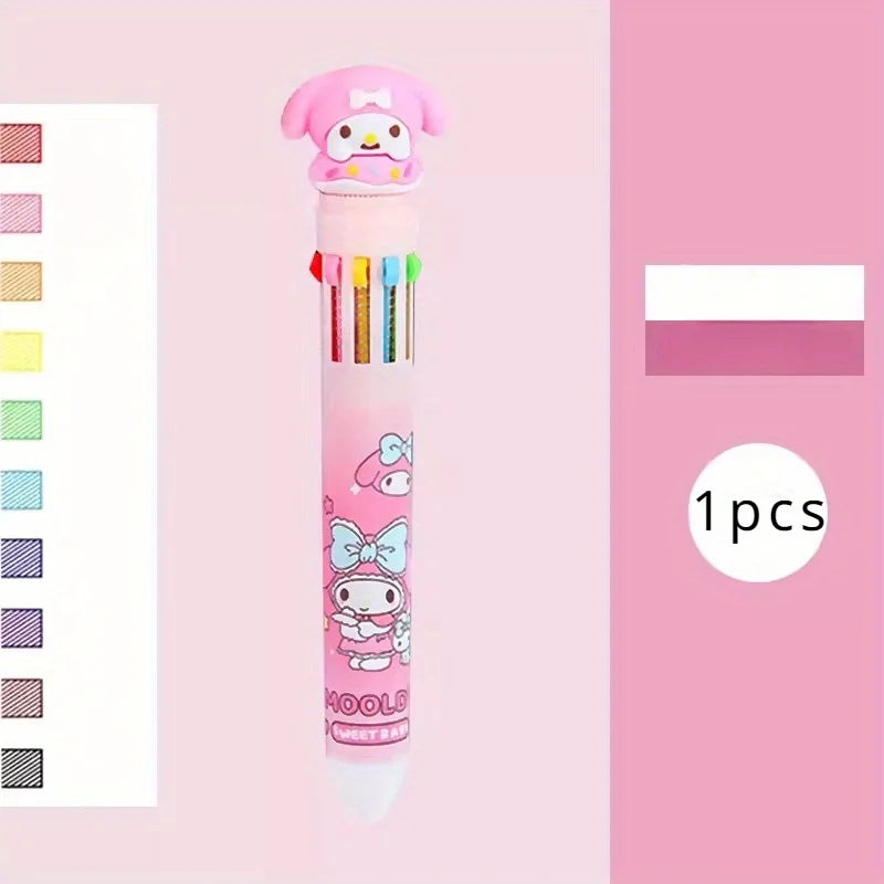 1pc/6pcs Sanrio Cartoon Ballpoint Pen, Kuromi, Hello Kitty, Cinnamoroll, 10 Color 0.7 Stationery Draw Writing Mark Pen