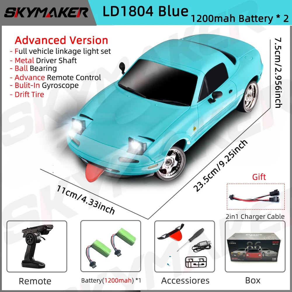 Skymaker LDRC LD1804 1/18 RC Drift Car MX5 2.4GHz RWD With ESP Gyroscope On-Road LED Lights Full Scale RC Cars Children Toy Gift