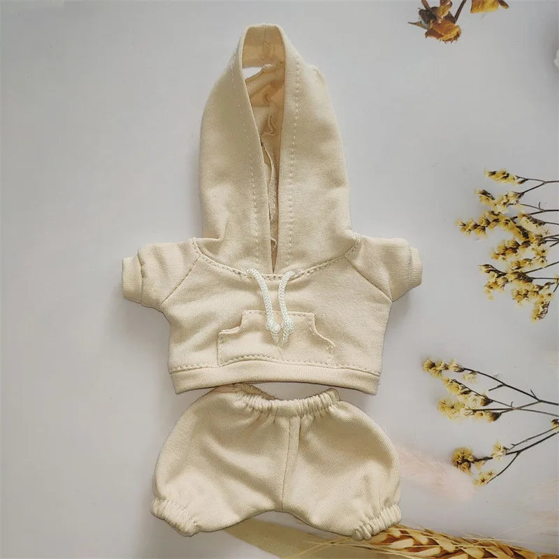 17cm Labubu Doll's Clothes the Monster Outfit Accessories Clothing DIY Kids Gift Girls Hooded Sweatshirt Pants Shoes White E25V