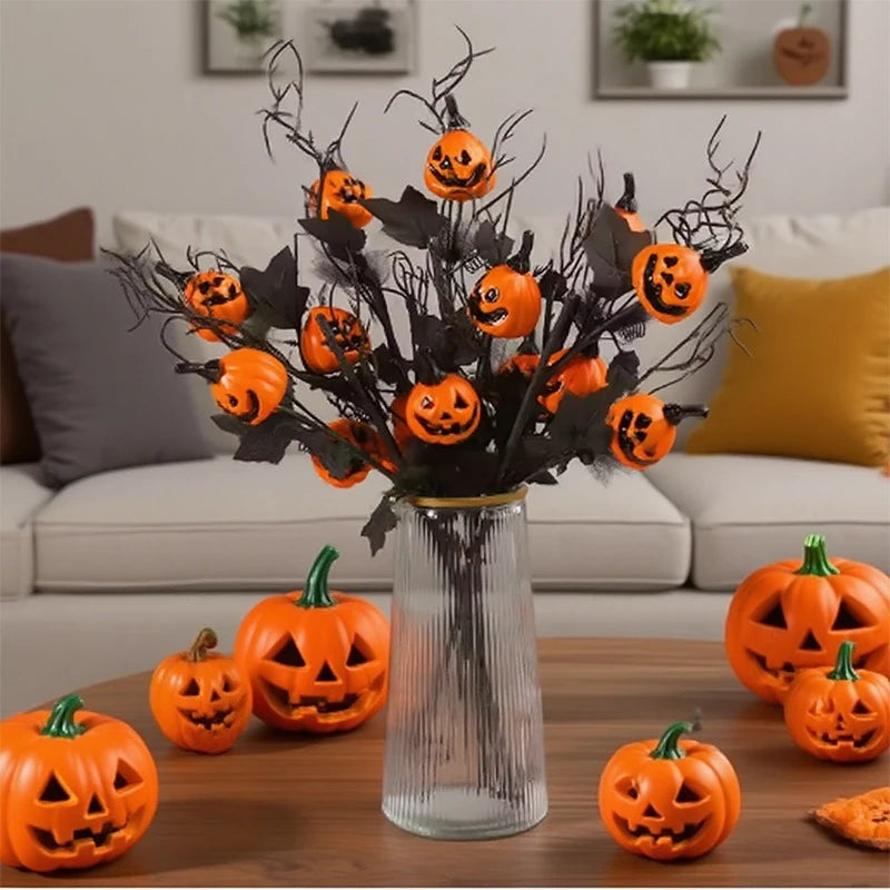 1/2pcs Halloween Branches Artificial Pumpkin Maple Leaf Stem Flowers Halloween Party Decoration for Home DIY Vase Photo Props
