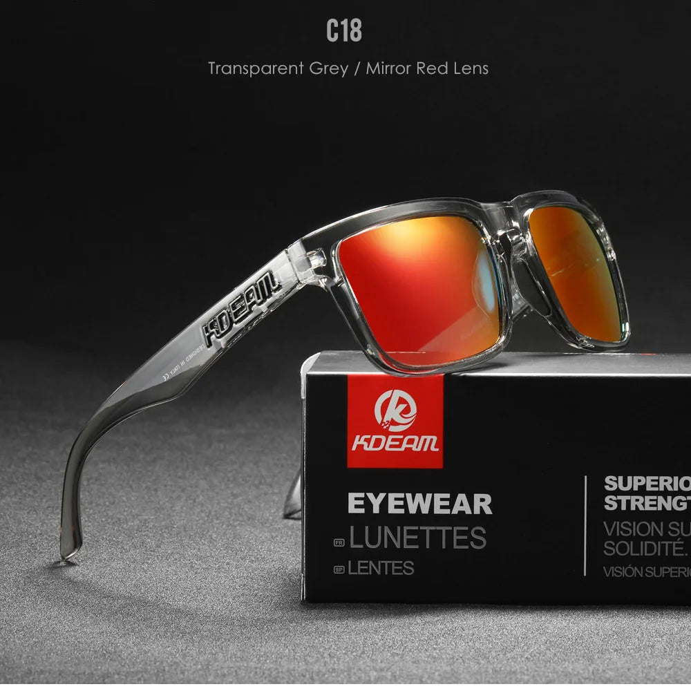 KDEAM Men's Polarized Sunglasses Fishing Lifestyles Mirrored Color Blocking Sun Glasses Women Legend Square Sunglass With Box