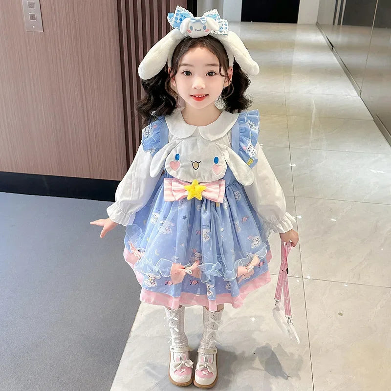 Sanrio Anime Cinnamoroll My Melody Girl's Cosplay Dress Cartoon Academy Style Pleated Skirt Princess Clothes Girl Birthday Gift