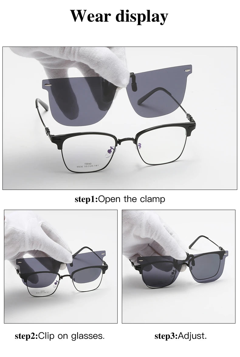 HOOLDW Men Polarized Photochromic Flip Up Clip on Sunglasses Fishing Driving Anti Glare Night Vision Glasses UV400 Women Eyewear