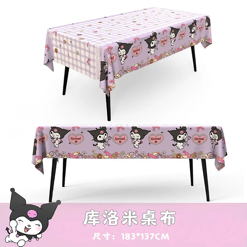 Sanrio Birthday Party Tablecloth Oil-Proof Waterproof Atmosphere Sense Cartoon Kuromi Disposable Tablecloth Decoration