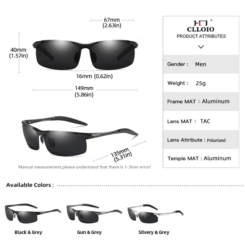 CLLOIO Brand Men's Polarized Sunglasses Aluminum Frame UV400 Anti-Glare Sun Glasses Male Driving Glasses Rimless Oculos De Sol