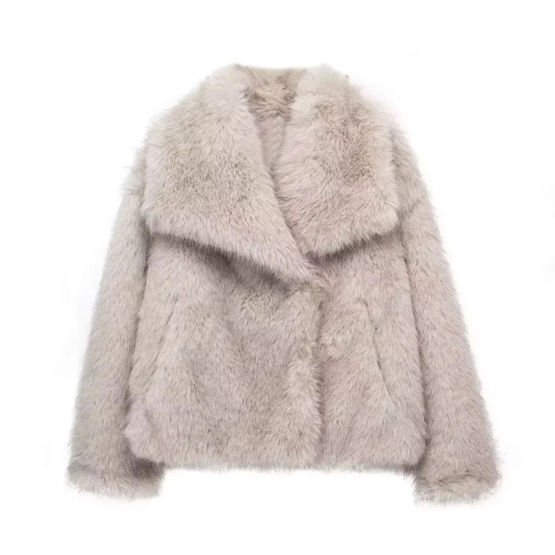 2025 Winter New Fashion Gradient Fluffy Fur Coat Women High Street Luxury Big Fur Collar Faux Fox Fur Jacket Female Overcoats