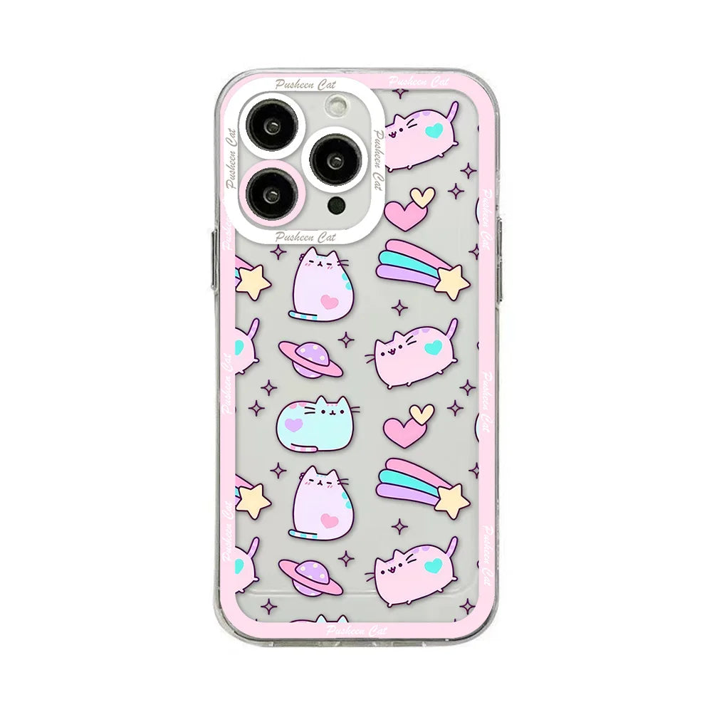 Cute Cartoon P-Pusheens Cat Phone Case for iPhone 16 15 14 13 12 11 Mini Pro Max X XR XSMax 7 8 Plus Transparent Soft TPU Cover