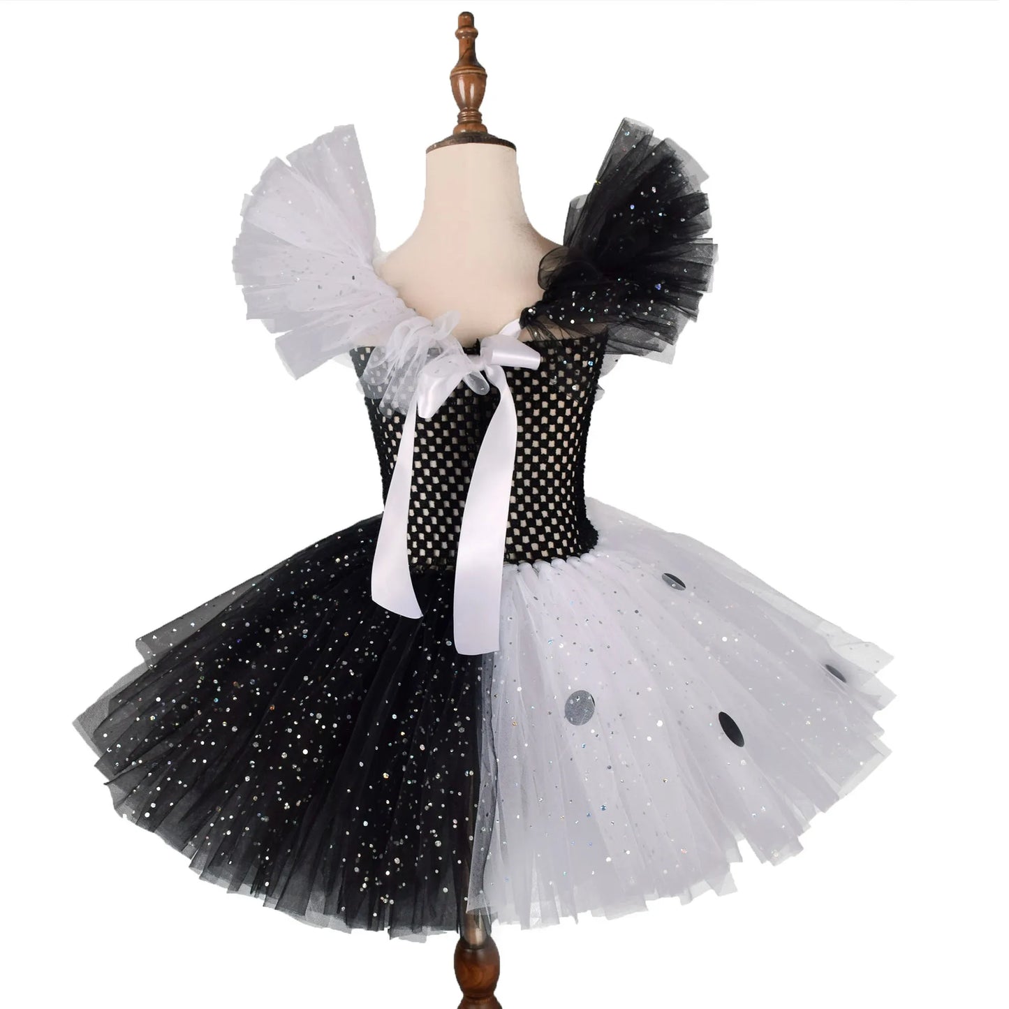 2025 Classic Girl Cosplay Clown Pure White + Black Princess Puffed Skirt Halloween Easter Festival Party Dress+ Accessories Set