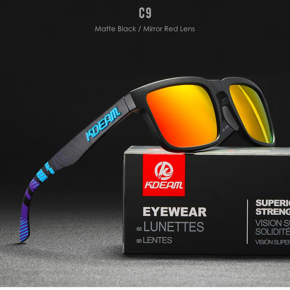 KDEAM Men's Polarized Sunglasses Fishing Lifestyles Mirrored Color Blocking Sun Glasses Women Legend Square Sunglass With Box