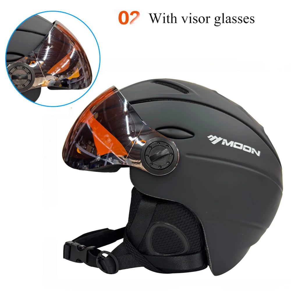 MOON Professional Half-Covered Ski Helmet Integrally-Molded Sports Man Women Snow Skiing Snowboard Helmets With Goggles Visor