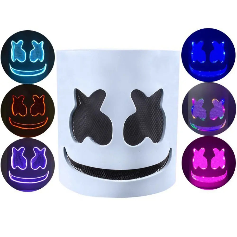 Cool LED Halloween Luminous Head Cover Neon Glowing DJ Marshmallow Mask Plastic Universal Cosplay Headgear Night Club