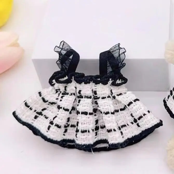 Doll Clothes Outfit Accessories Labubu Clothes Designer Black and White Plaid Dress Set DIY Mini Dolls Clothing Girl Gift