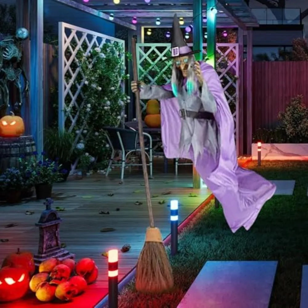 Halloween Life Size Talking Witch Purple Outdoor Spooky Animatronic Witch Sound Activation Halloween Decoration