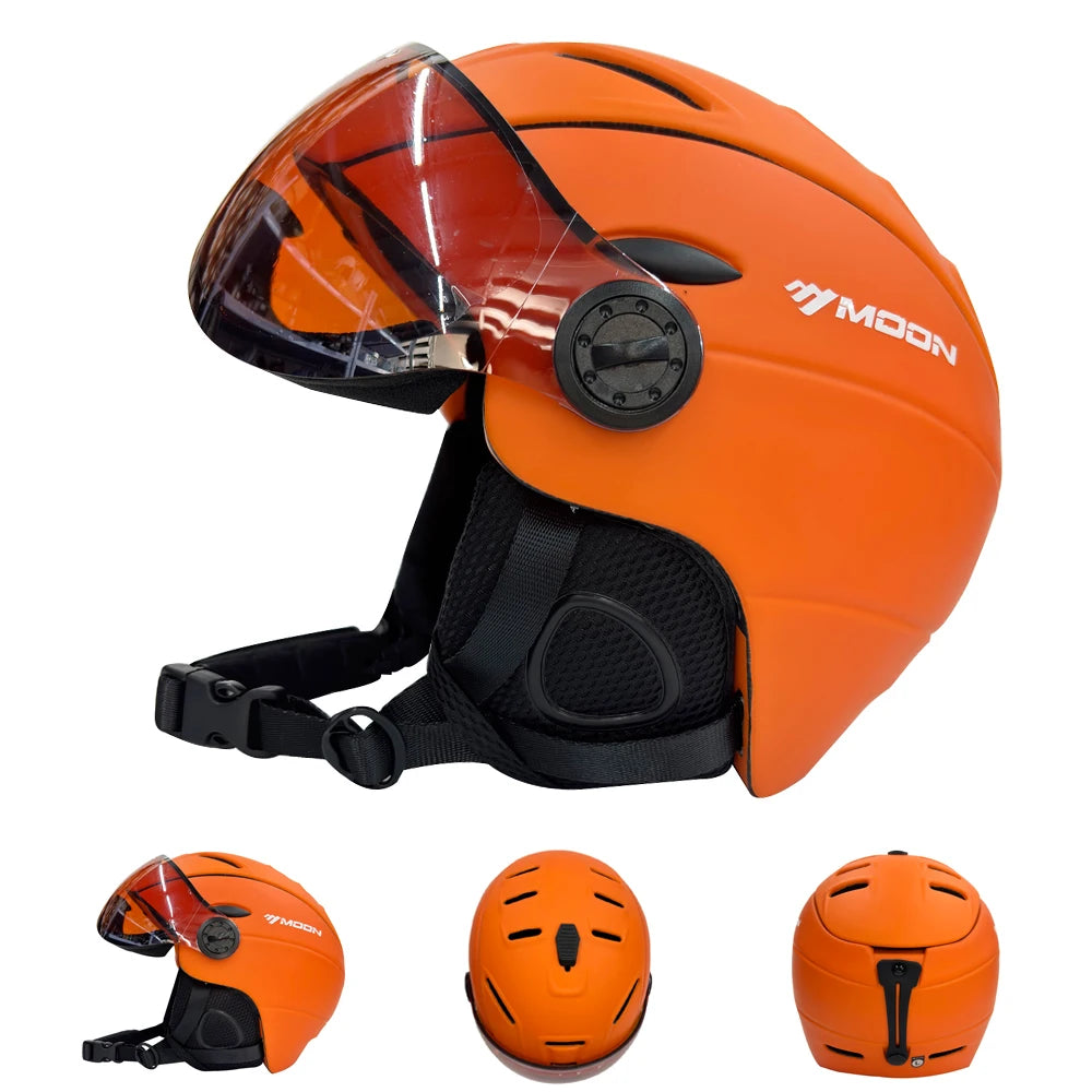MOON Professional Half-Covered Ski Helmet Integrally-Molded Sports Man Women Snow Skiing Snowboard Helmets With Goggles Visor