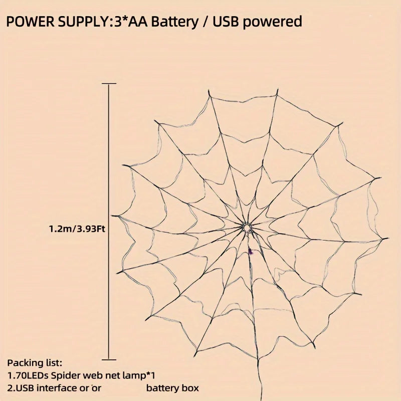 Outdoor Halloween Spider Web LED Purple Lights Battery Powered 8 Modes 70LED String Lights Remote Control Garden Wall Decoration