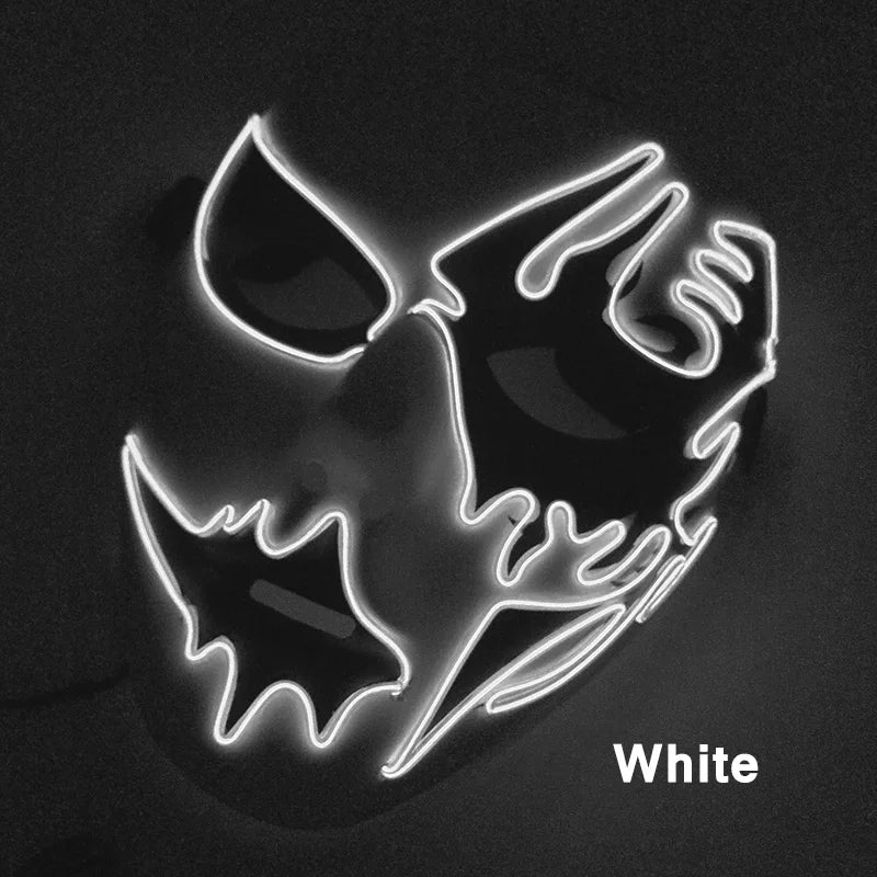 LED Hand-Painted Mask Halloween Carnival Masquerade Cosplay Horror Accessory Men's Mask Weird Face Mask Glowing Mascara Disfraz