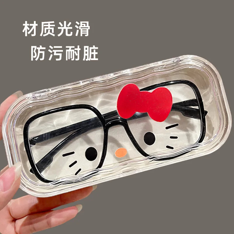 Hello Kitty Glasses Case Sanrio Storage Box Anime Kawaii Cartoon Transparent Wave Sunglasses Protective Case Gifts for Girls