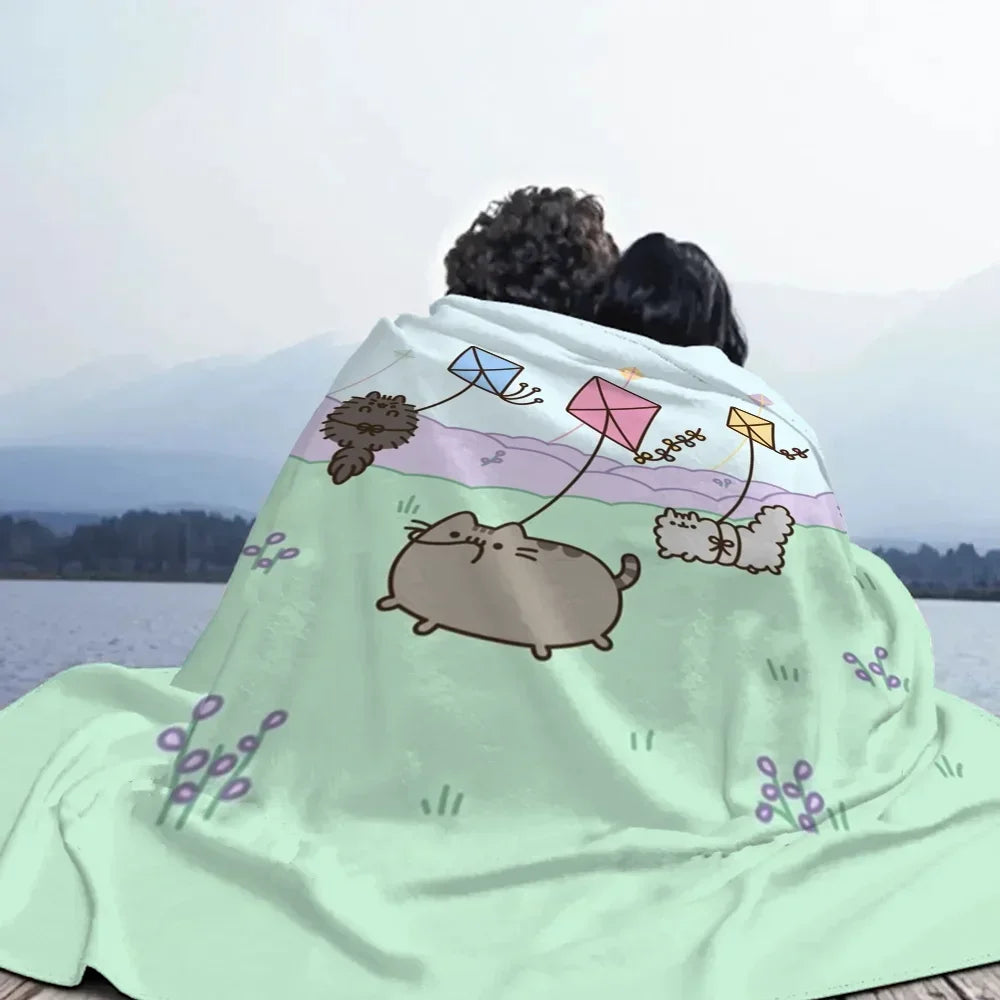 Pusheens Large Blanket King Size Throw Blanket for Sofa Luxury Bedding Hairy Blankets for Bed Fluffy Soft Blankets Characters