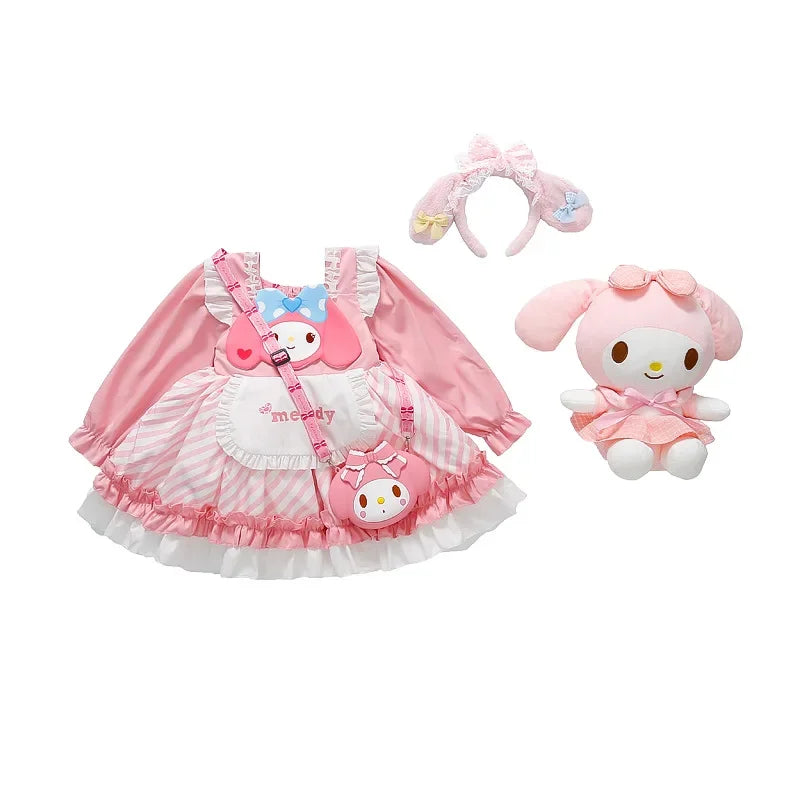 Sanrio Anime Cinnamoroll My Melody Girl's Cosplay Dress Cartoon Academy Style Pleated Skirt Princess Clothes Girl Birthday Gift