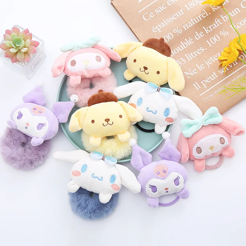 Sanrio Kawaii Cinnamoroll Fashion Cute Trendy Hair Rope Rubber Bands Scrunchie Headband Elastic Hair Bands Plush Hair Circle