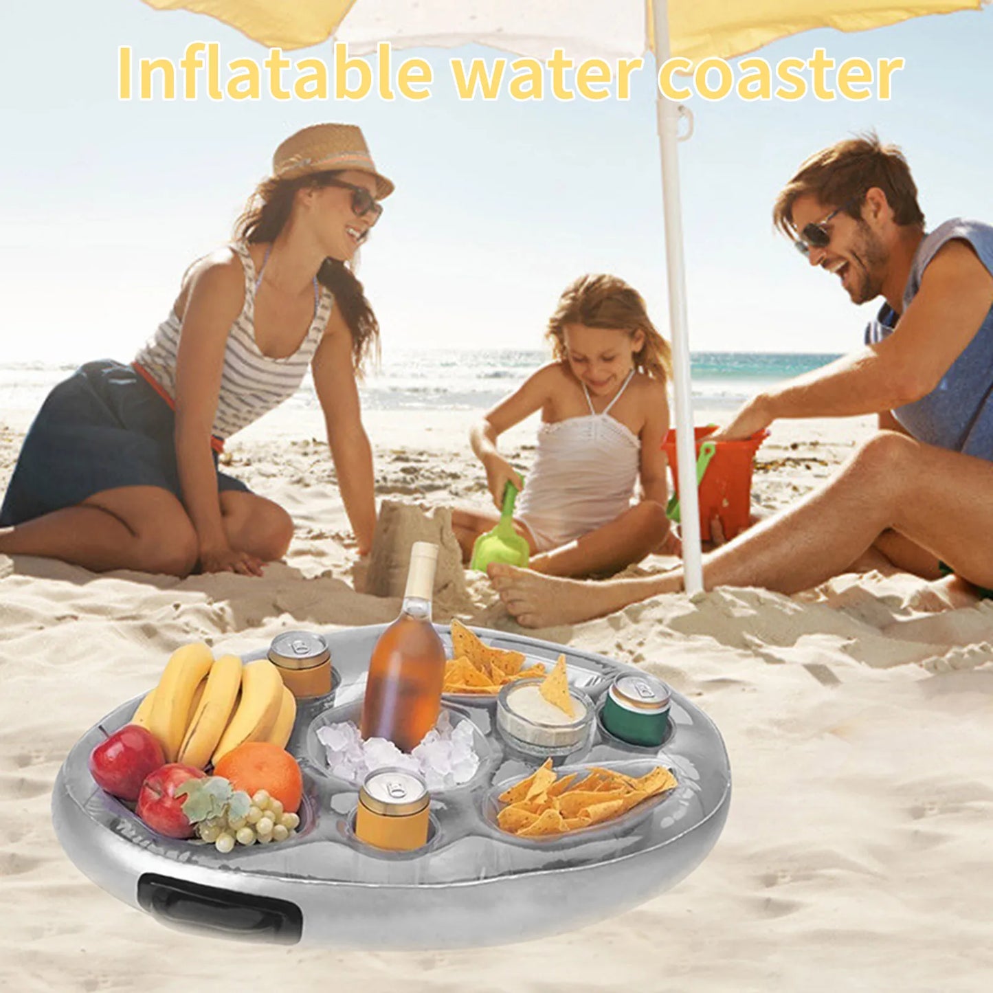 Inflatable Pool Float Beer Drinking Cooler Table Summer Bar Tray Beach Swimming Ring Party Bucket Cup Holder for Swimming Pool