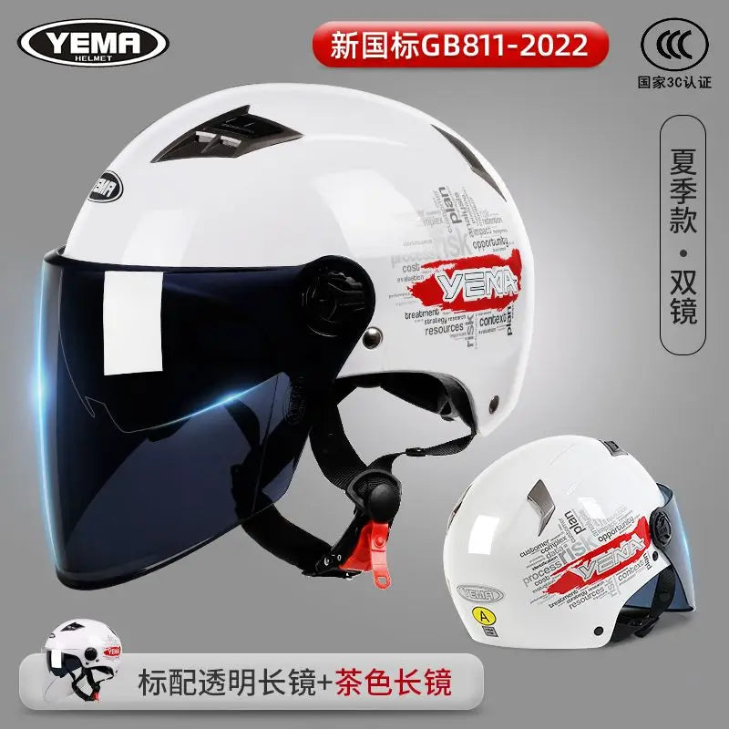 YEMA Casco Go Kart Scooter Motor Van Motorcycle Dual Lens Vintage Helmets Four Seasons Racing Half Helmets Casque Helmet