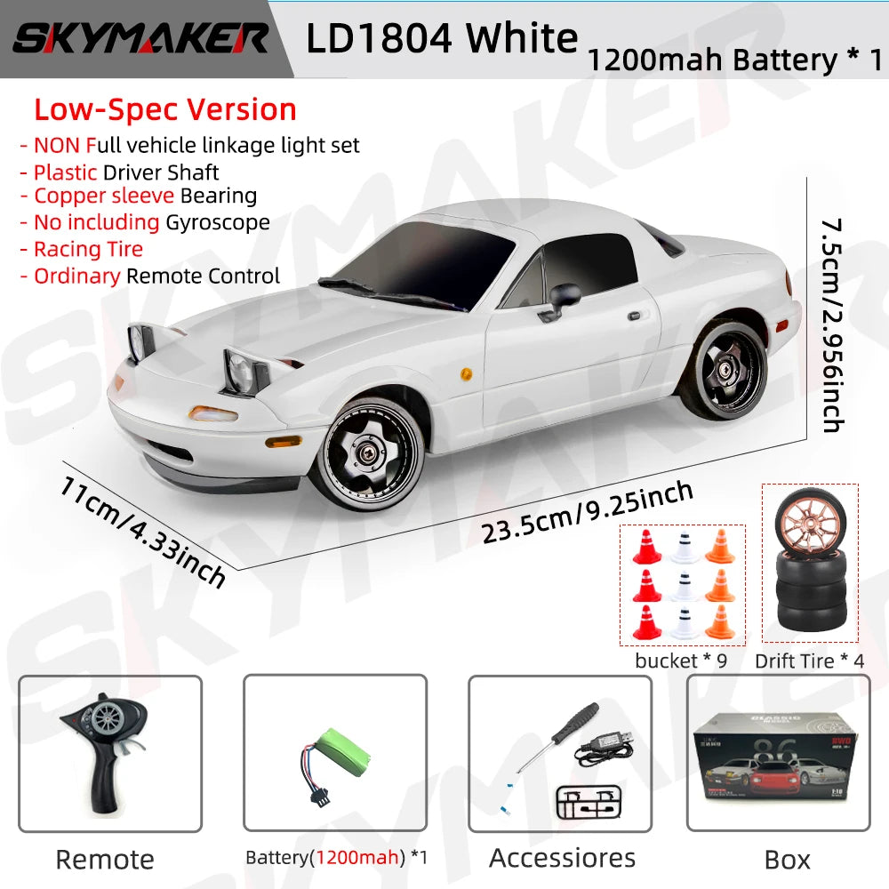 Skymaker LDRC LD1804 1/18 RC Drift Car MX5 2.4GHz RWD With ESP Gyroscope On-Road LED Lights Full Scale RC Cars Children Toy Gift