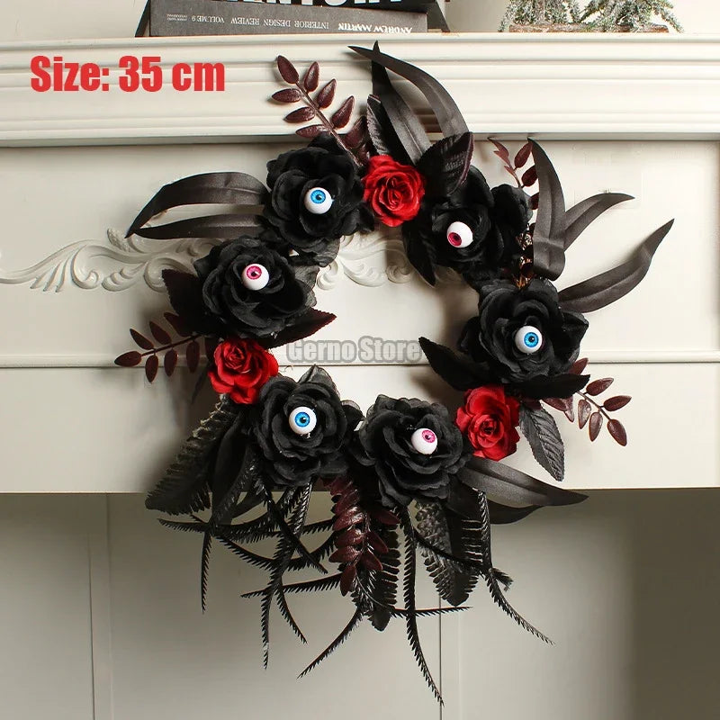 Halloween Wreath With Led Lights Door Hanging Decoration Pumpkin Witch Hat Leg Wreath Carnival Party Gifts Home Halloween Decor