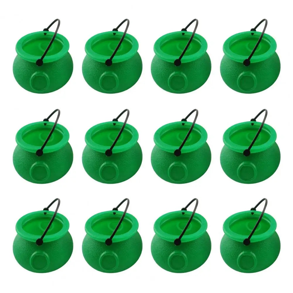 12Pcs Halloween Candy Buckets Black Plastic Witch Cauldron Kettle Halloween Pot Goody Holder for Party Favors