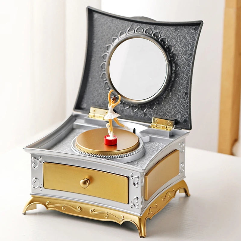 Classical Rotating Dancer Ballerina Piano Music Box Jewelry Organizer Ballerina Wind-Up Music Box Storage Organizer With Mirror